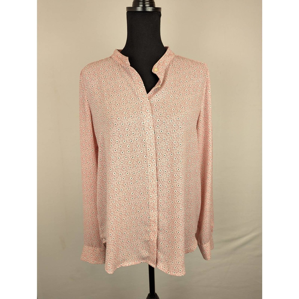 Loft Pink White Blue Floral Women's Long Sleeve Button Up Blouse Size Small